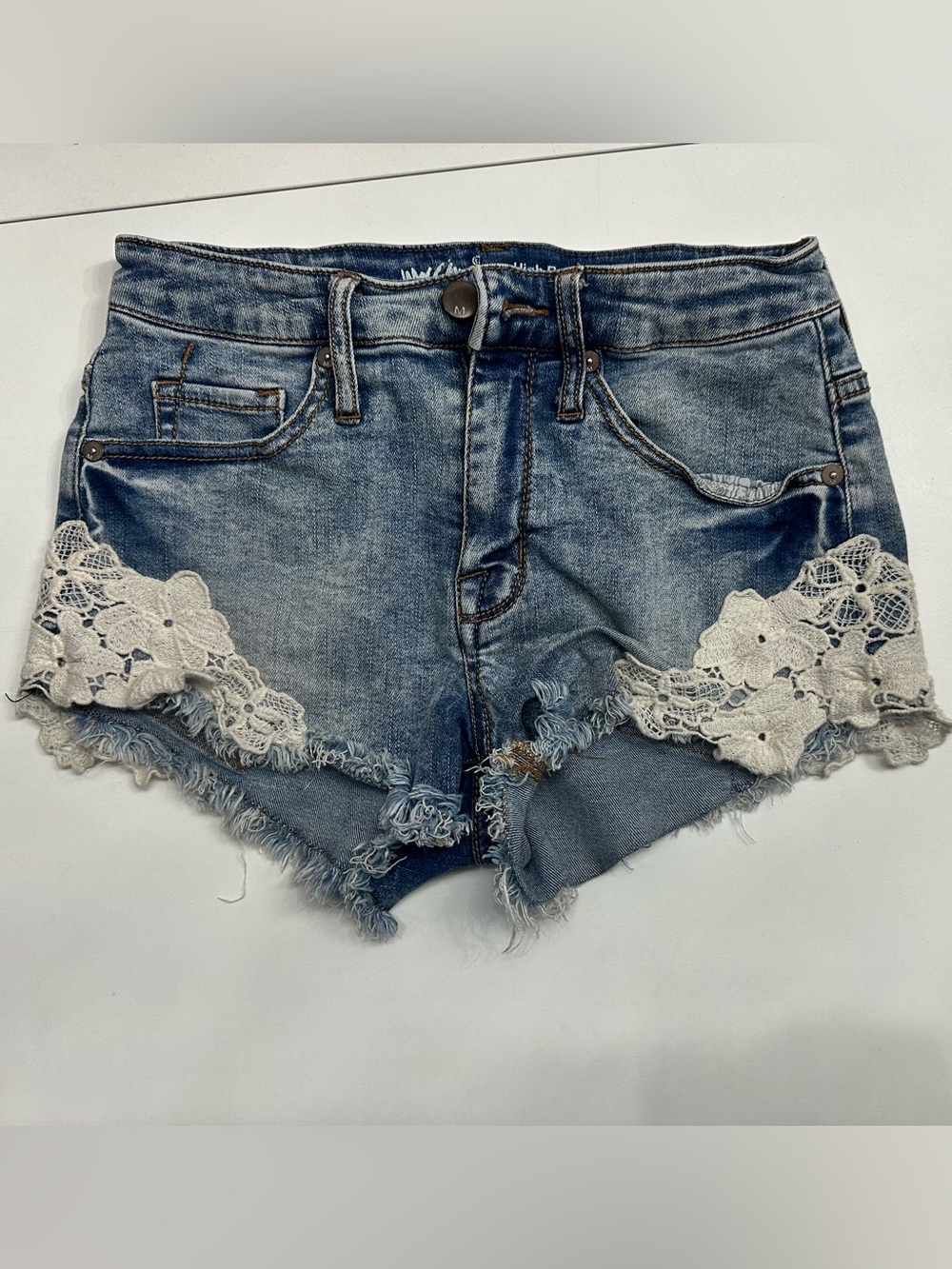 Mossimo Supply Co. Blue Denim Shorts with Cream Lace Trim
